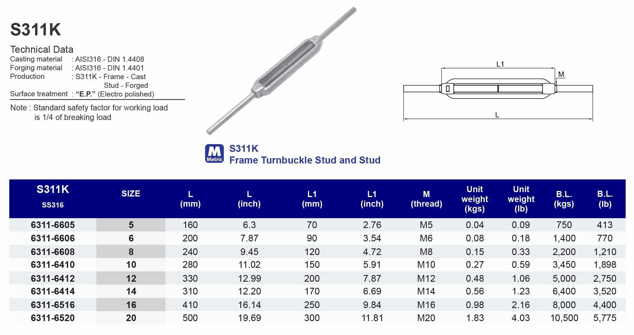 S311K Frame Turnbuckle Stud and Stud