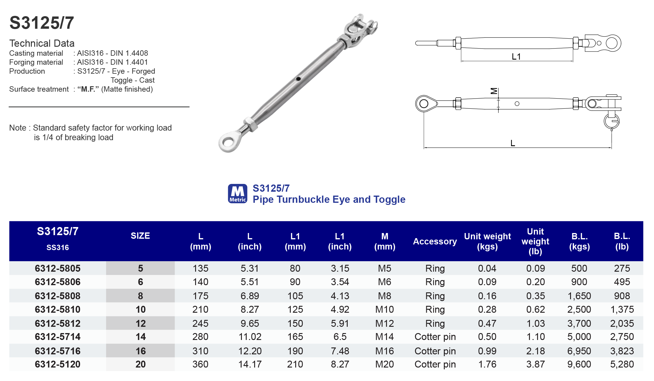 S3125-7 Pipe Turnbuckle Eye and Toggle