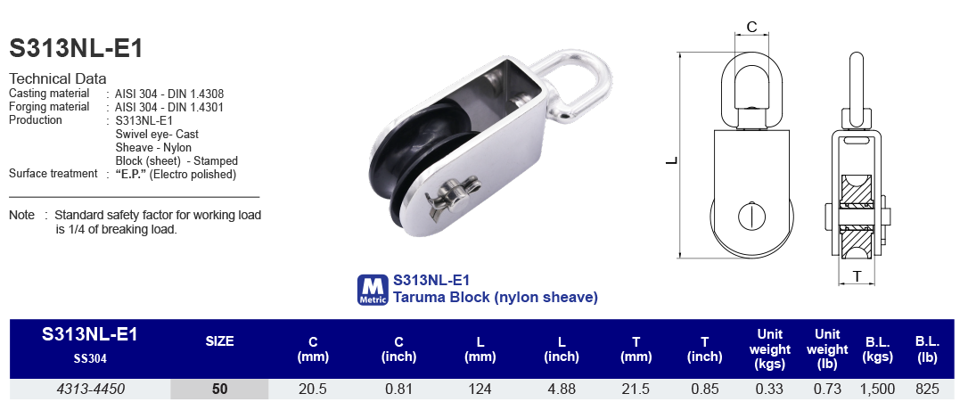 S313NL-E1 Taruma Block (nylon sheave)