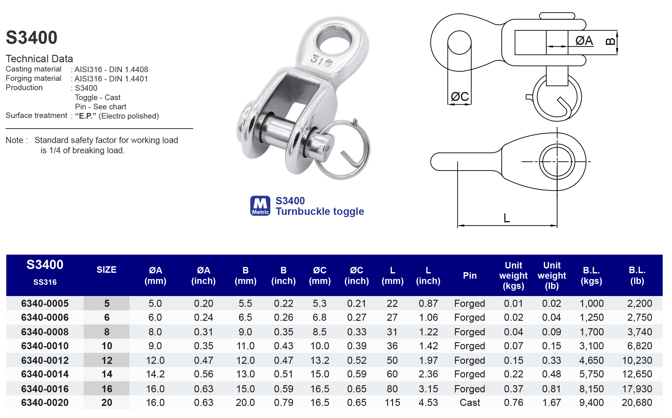 S3400 Turnbuckle toggle - 316