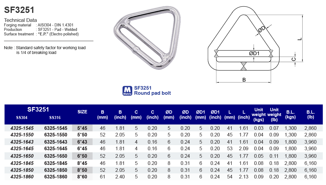 SF3251 Triangle Ring (cross bar) - 316