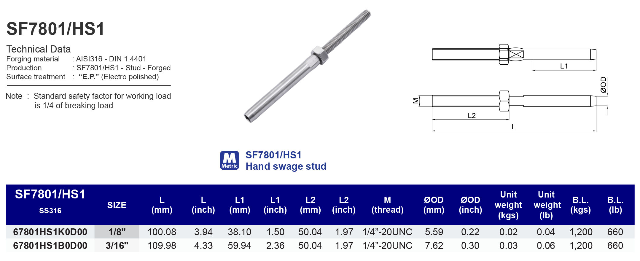 SF7801/HS1 Hand swage stud