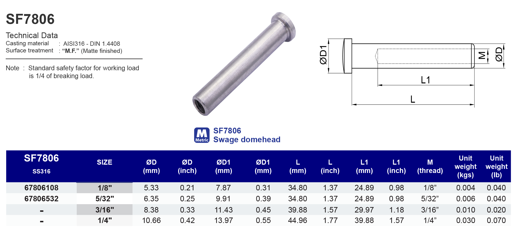 SF7806 Swage domehead