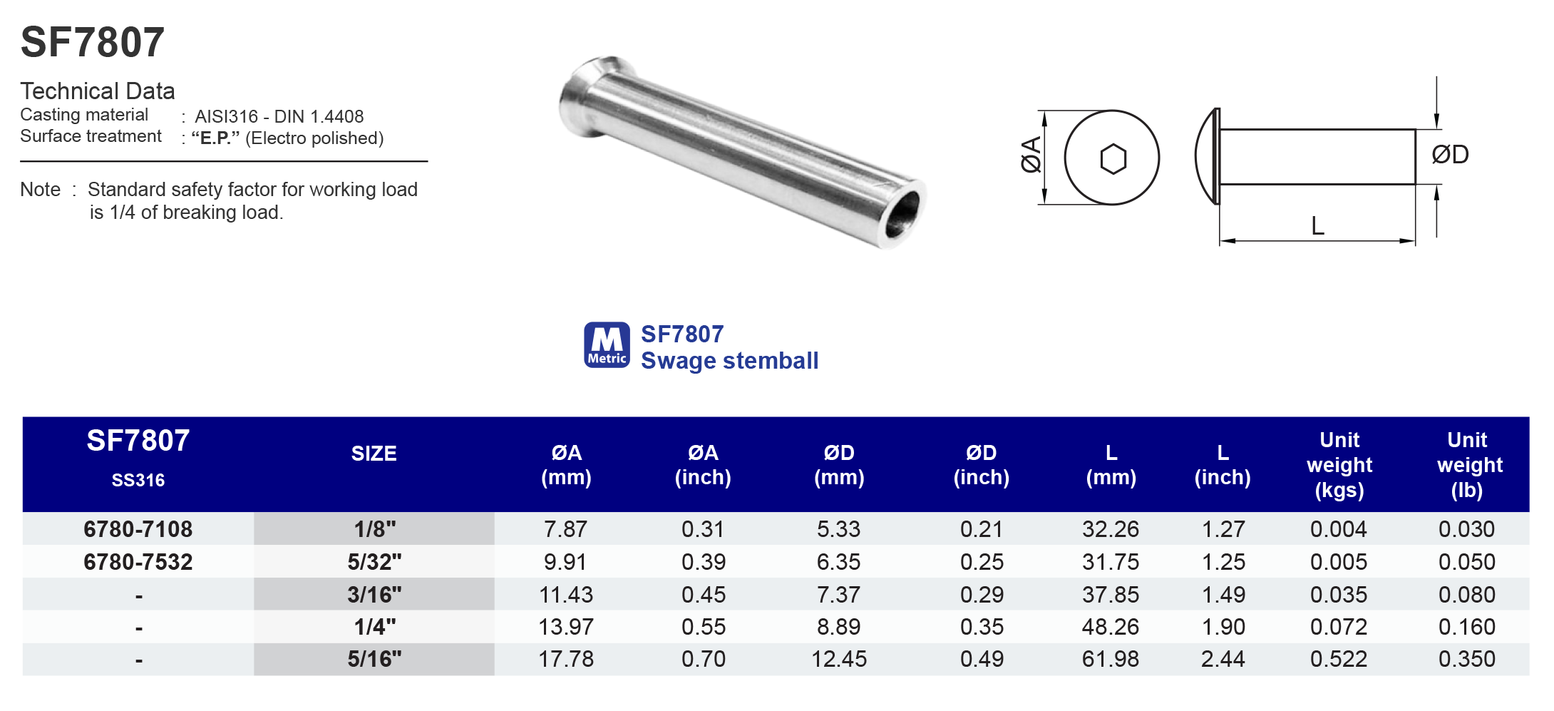 SF7807 Swage stemball