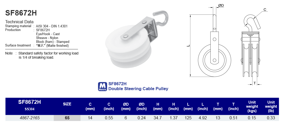 SF8672H Double Steering Cable Pulley