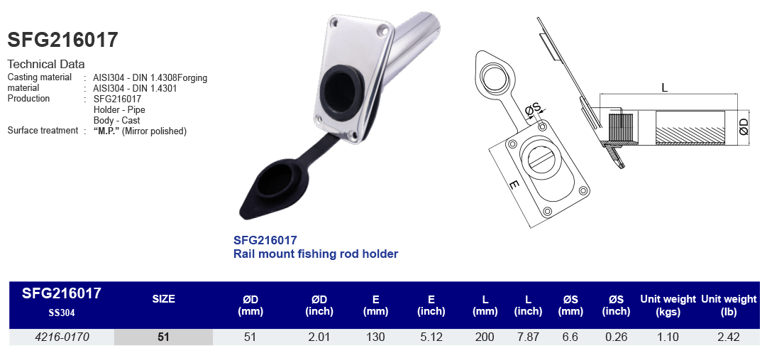 SFG216017 Flush Mount Fishing Rod Holder