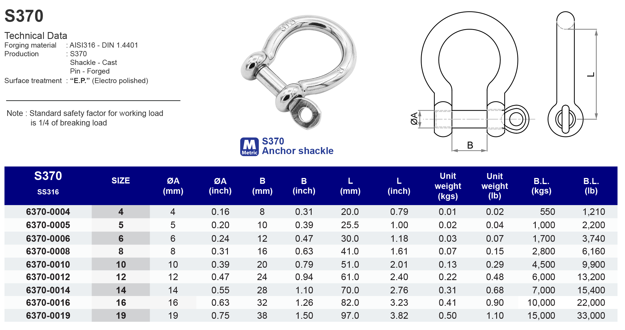 S370 Anchor shackle - 316