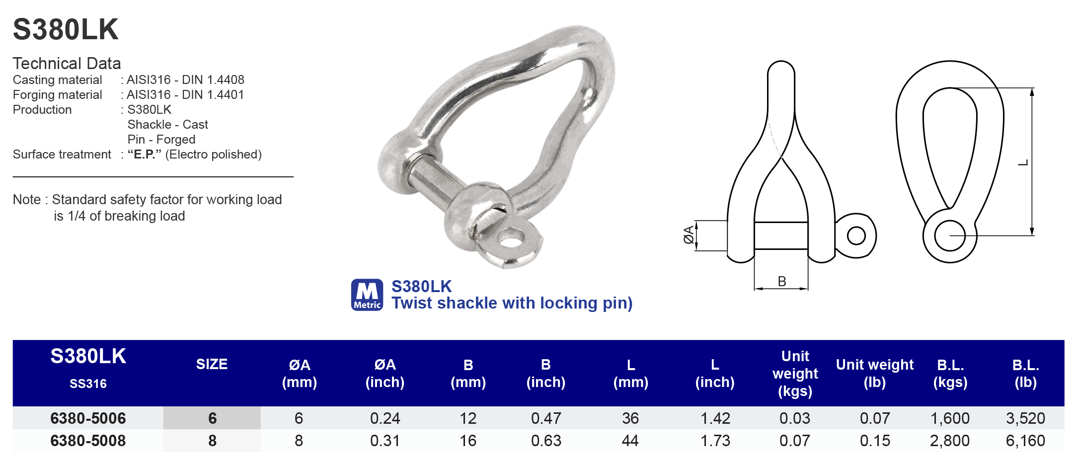 S380LK Twist shackle with locking pin